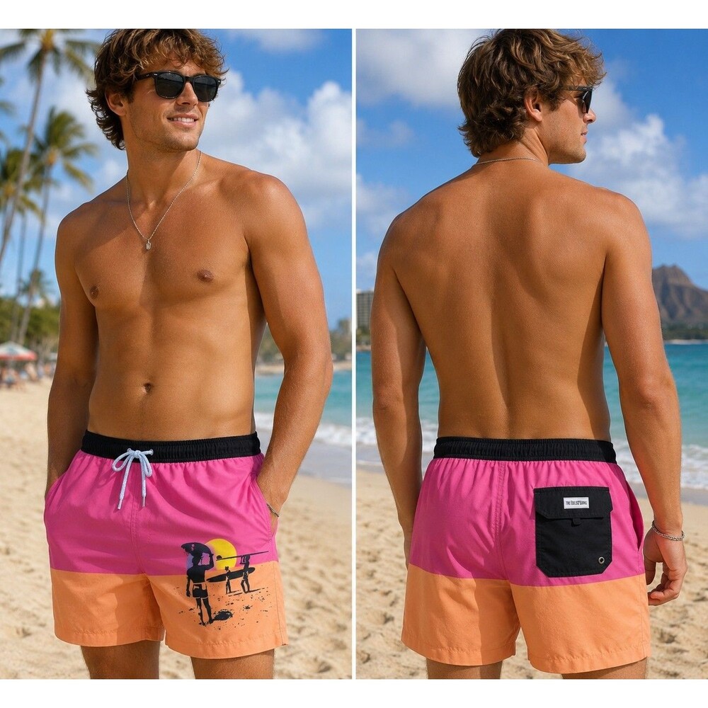 The Endless Summer Retro Surf Swim Shorts XXL Colorblock Beach Trunks